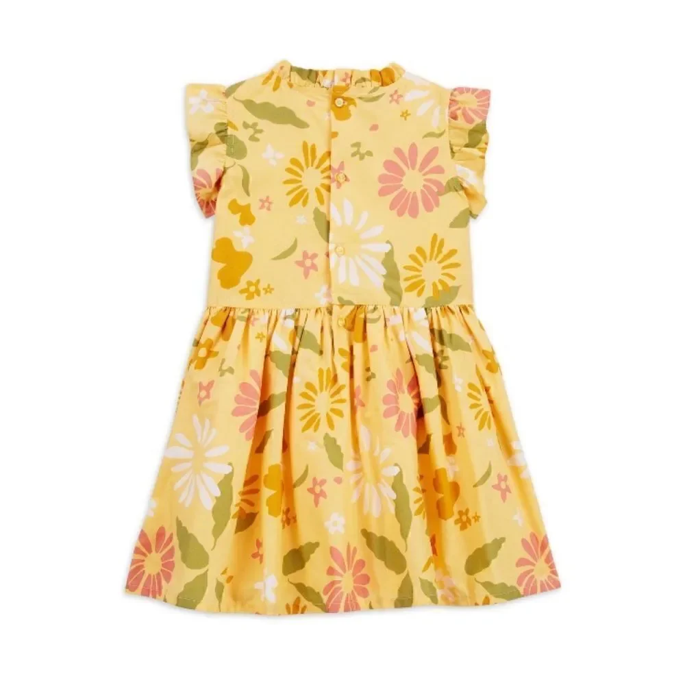 Toddler Girls Cotton Summer Yellow Floral Print Dress Size 2T
